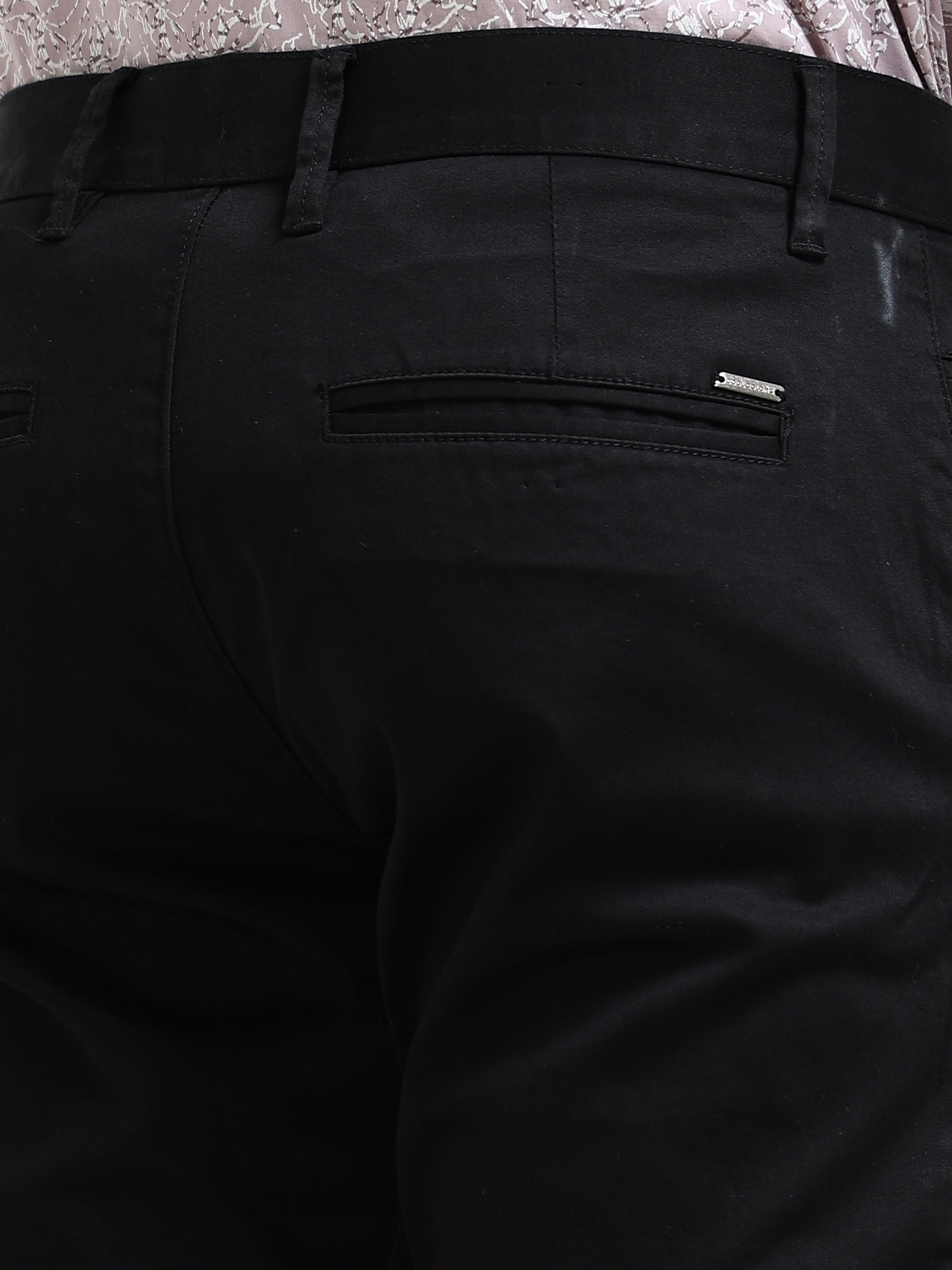 Men Black Solid Satin With Lycra Ankle fit Casual Trousers