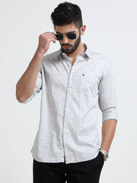 Light Grey Printed Slim Fit Casual Shirts