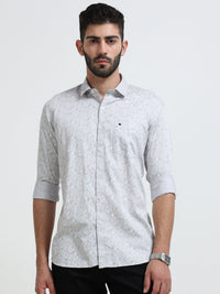 Light Grey Printed Slim Fit Casual Shirts