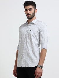 Light Grey Printed Slim Fit Casual Shirts