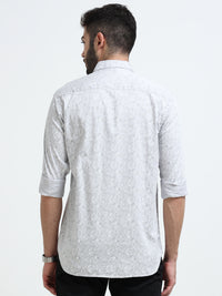 Light Grey Printed Slim Fit Casual Shirts