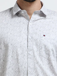 Light Grey Printed Slim Fit Casual Shirts