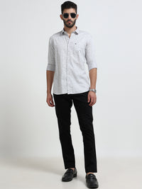 Light Grey Printed Slim Fit Casual Shirts