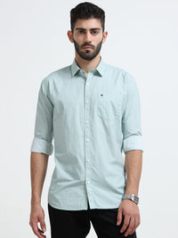 Mint Green Micro Print Slim Fit Cotton Casual Shirts