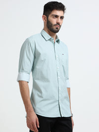 Mint Green Micro Print Slim Fit Cotton Casual Shirts