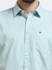 Mint Green Micro Print Slim Fit Cotton Casual Shirts