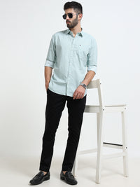 Mint Green Micro Print Slim Fit Cotton Casual Shirts
