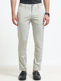 Men Grey Solid Satin With Lycra Ankle Fit Casual Trousers