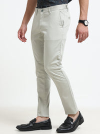 Men Grey Solid Satin With Lycra Ankle Fit Casual Trousers