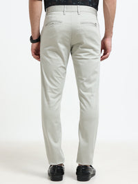 Men Grey Solid Satin With Lycra Ankle Fit Casual Trousers