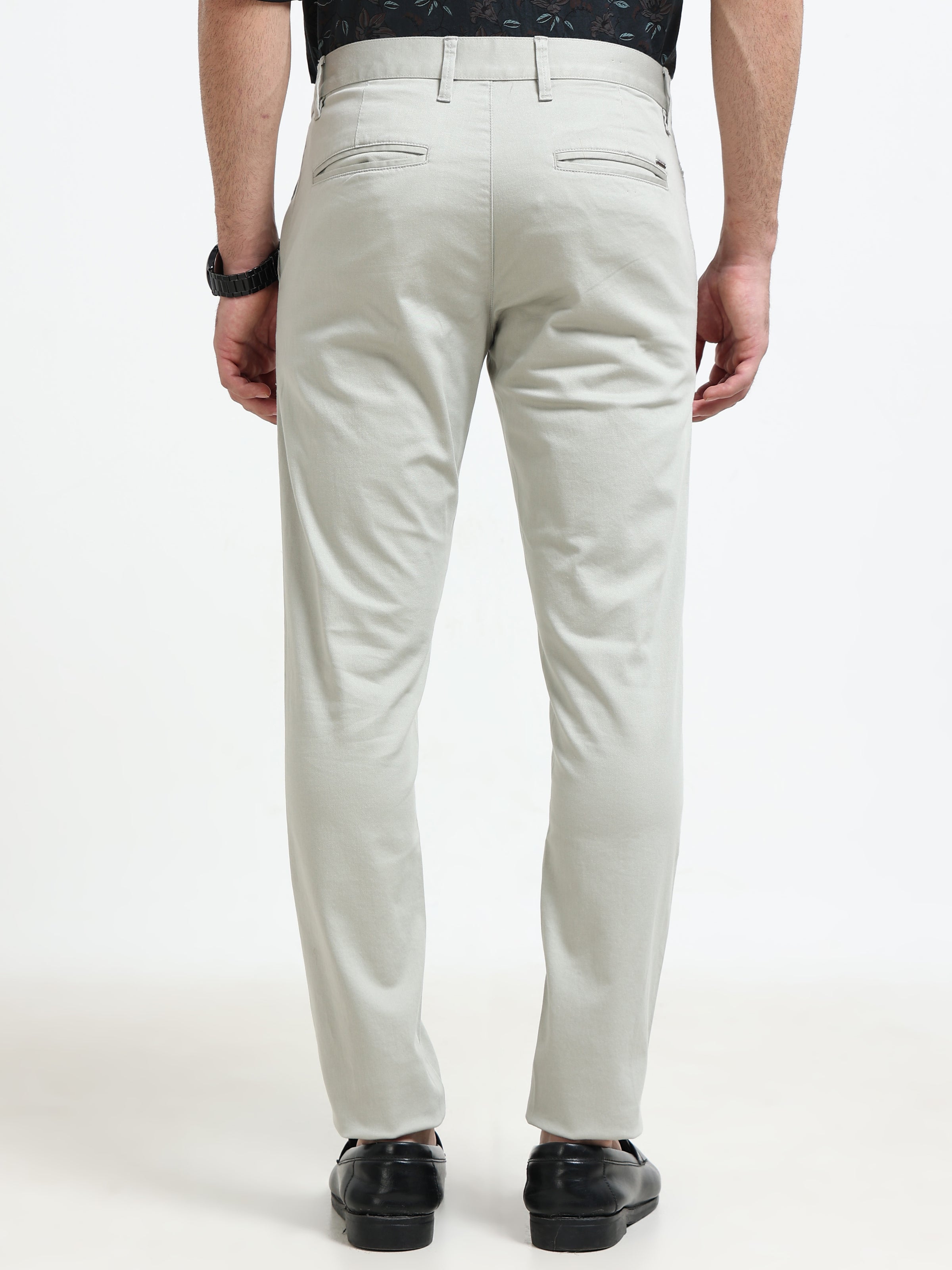 Men Grey Solid Satin With Lycra Ankle Fit Casual Trousers