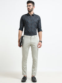 Men Grey Solid Satin With Lycra Ankle Fit Casual Trousers