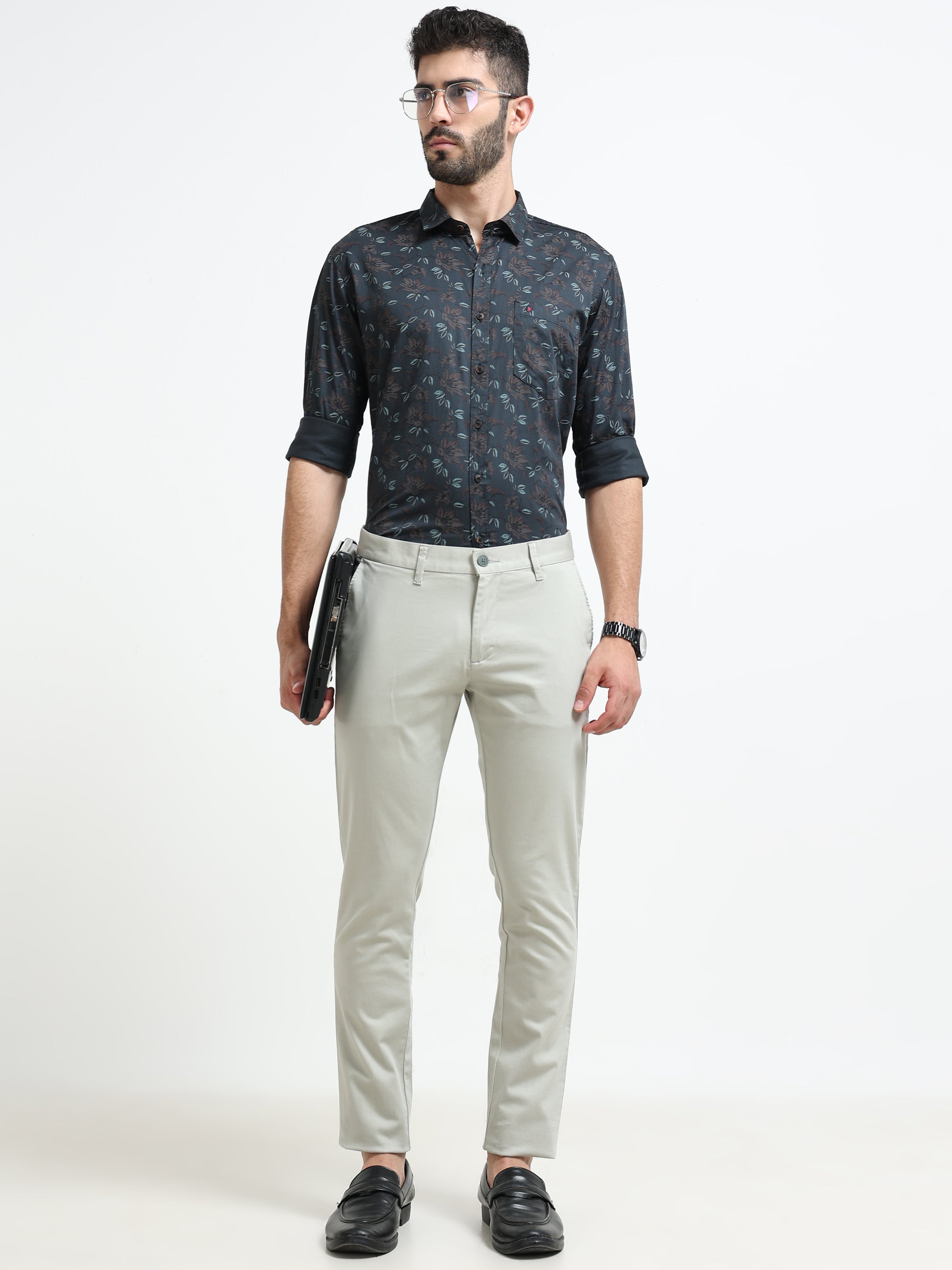 Men Grey Solid Satin With Lycra Ankle Fit Casual Trousers
