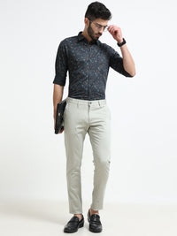 Men Grey Solid Satin With Lycra Ankle Fit Casual Trousers