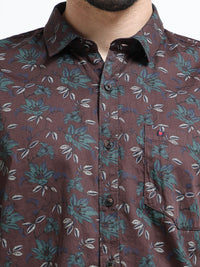 Maroon Printed Slim Fit Cotton Casual Shirts