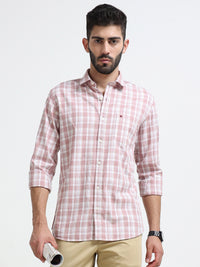 Light Pink Checked Slim Fit Casual Shirts