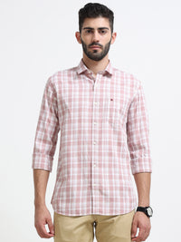 Light Pink Checked Slim Fit Casual Shirts