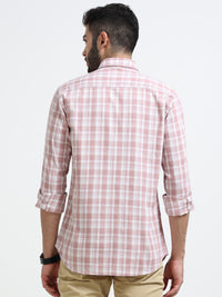 Light Pink Checked Slim Fit Casual Shirts