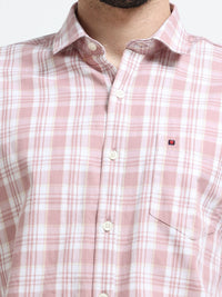 Light Pink Checked Slim Fit Casual Shirts