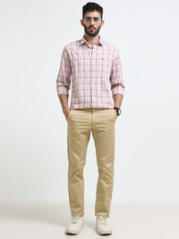 Light Pink Checked Slim Fit Casual Shirts