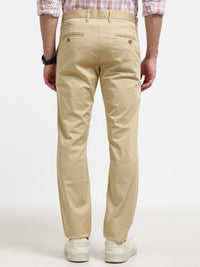 Men Khaki Solid Narrow Fit Casual Trousers