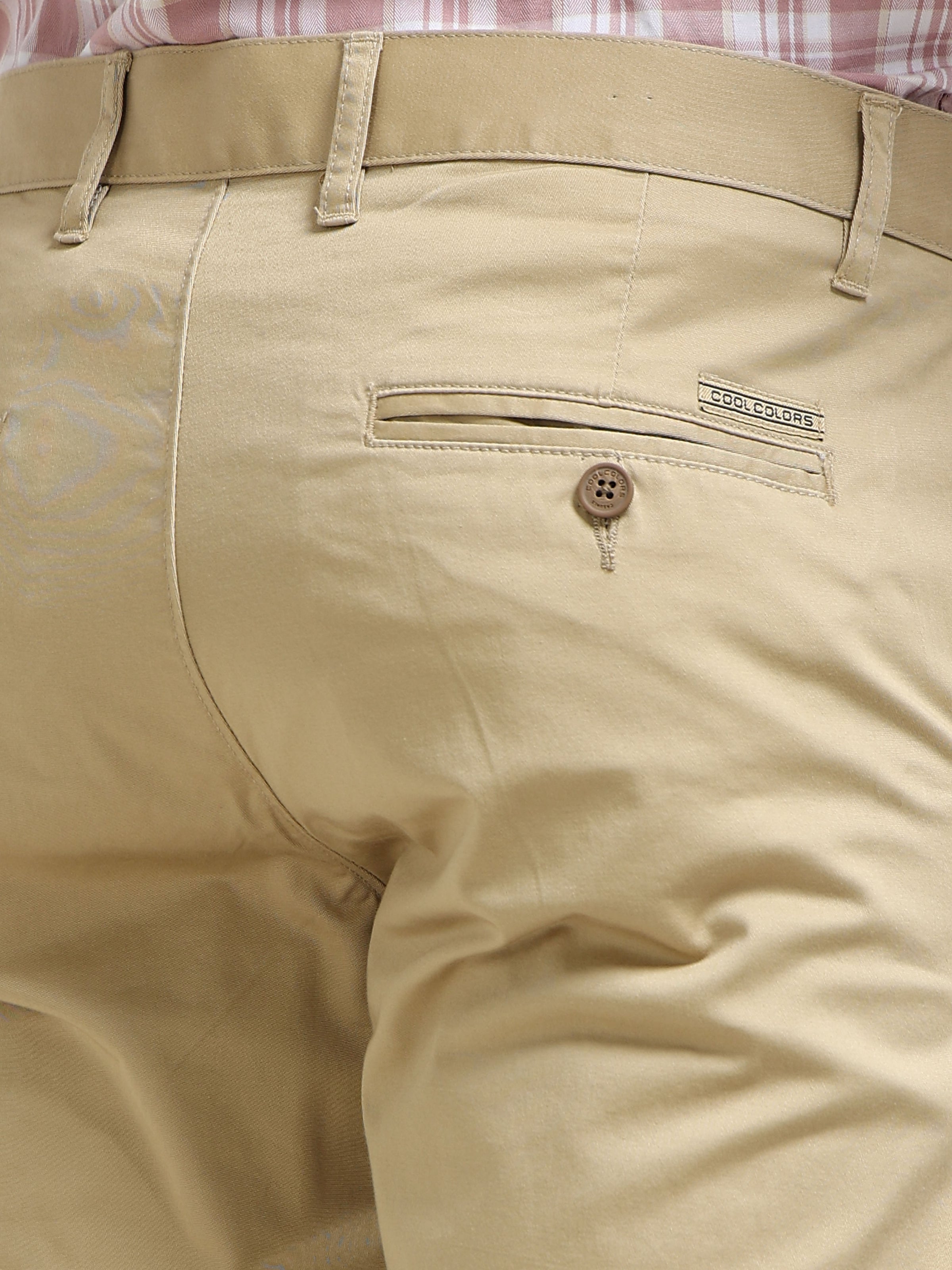 Men Khaki Solid Narrow Fit Casual Trousers