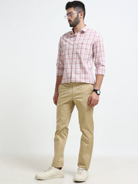 Men Khaki Solid Narrow Fit Casual Trousers