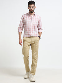 Men Khaki Solid Narrow Fit Casual Trousers
