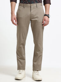 Men Khaki Dobby Narrow Fit Casual Trousers