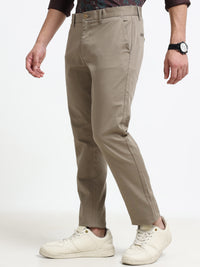 Men Khaki Dobby Narrow Fit Casual Trousers