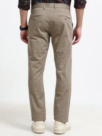 Men Khaki Dobby Narrow Fit Casual Trousers