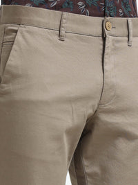 Men Khaki Dobby Narrow Fit Casual Trousers