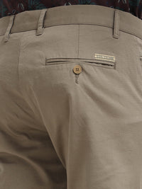Men Khaki Dobby Narrow Fit Casual Trousers