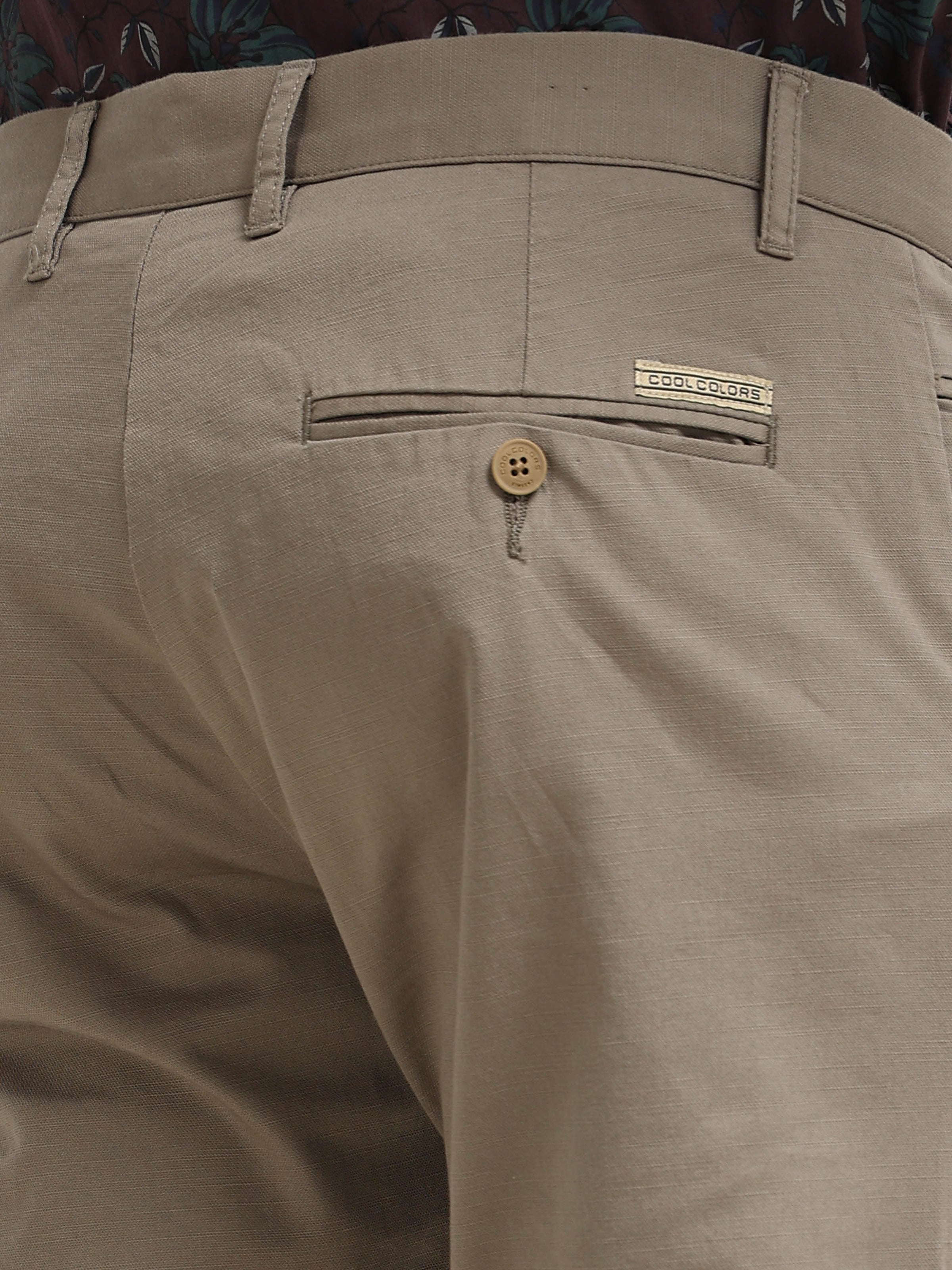 Men Khaki Dobby Narrow Fit Casual Trousers