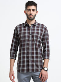 Brown Checks Slim Fit Cotton Casual Shirts