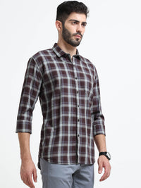 Brown Checks Slim Fit Cotton Casual Shirts