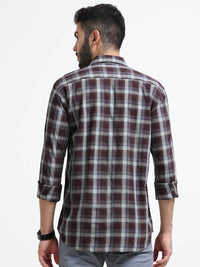 Brown Checks Slim Fit Cotton Casual Shirts