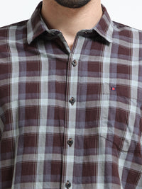 Brown Checks Slim Fit Cotton Casual Shirts