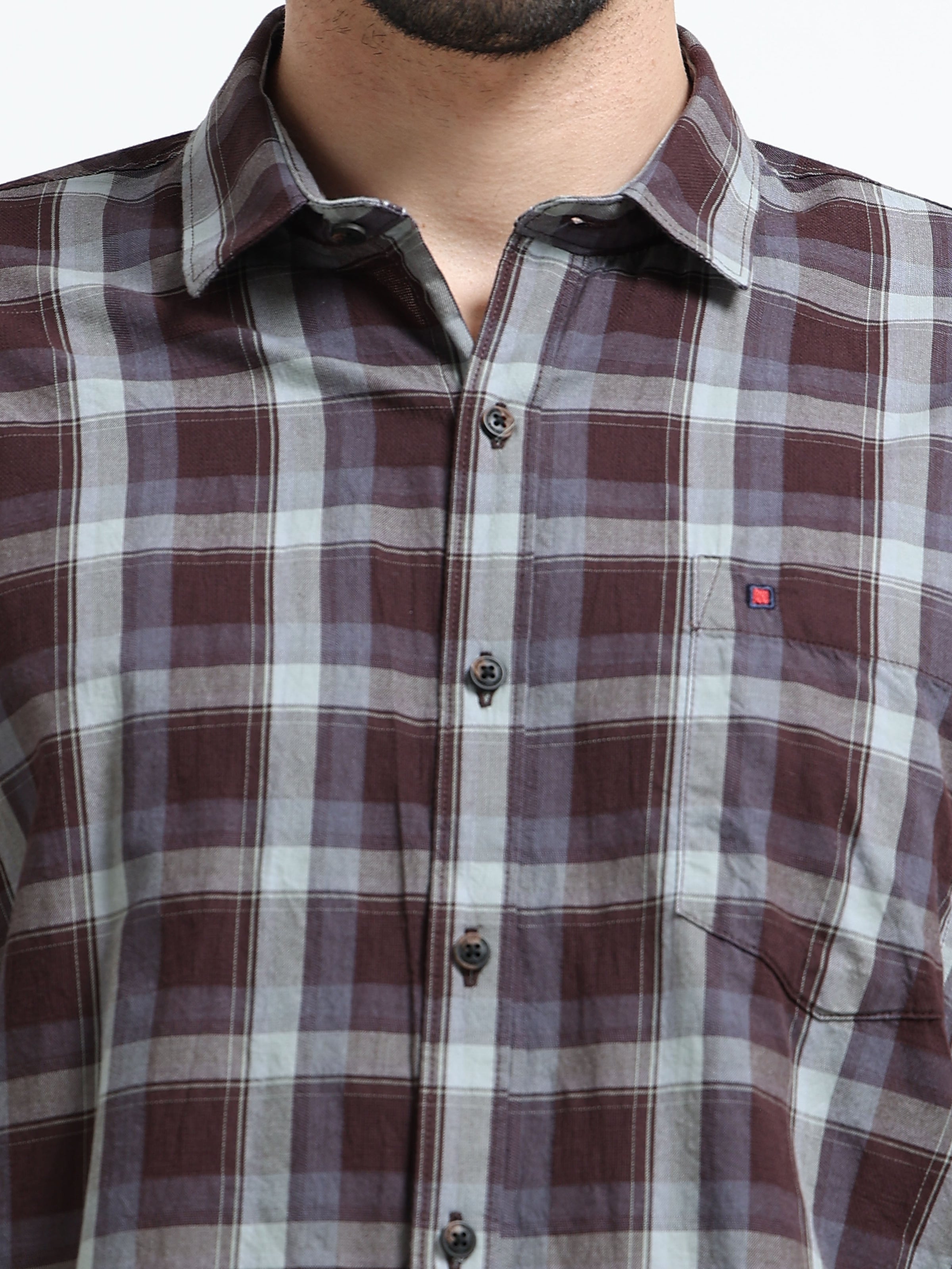 Brown Checks Slim Fit Cotton Casual Shirts