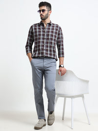 Brown Checks Slim Fit Cotton Casual Shirts