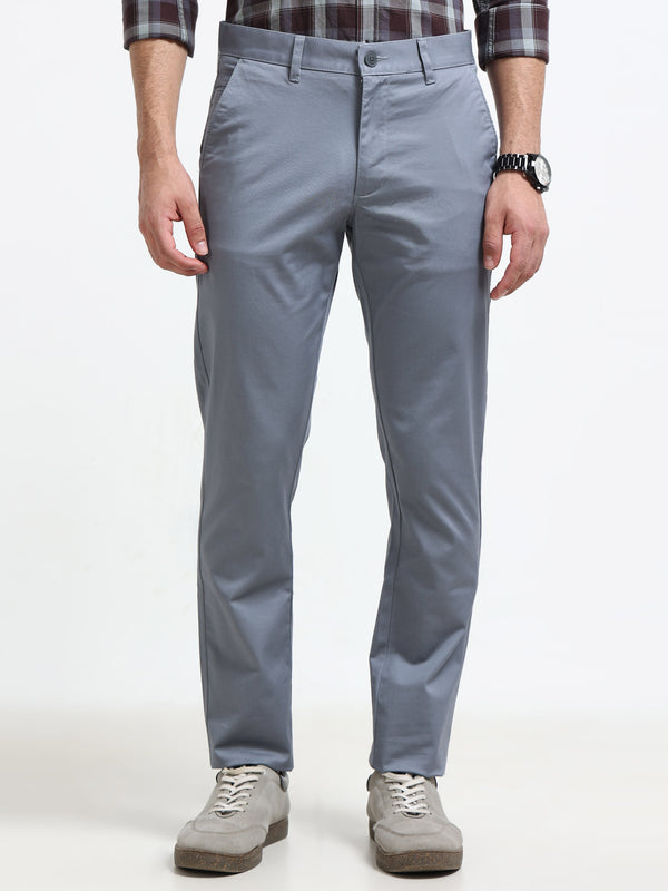 Men Grey Solid Narrow Fit Casual Trousers