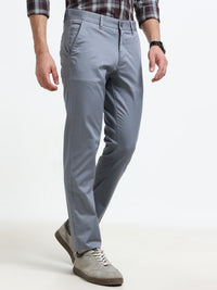 Men Grey Solid Narrow Fit Casual Trousers
