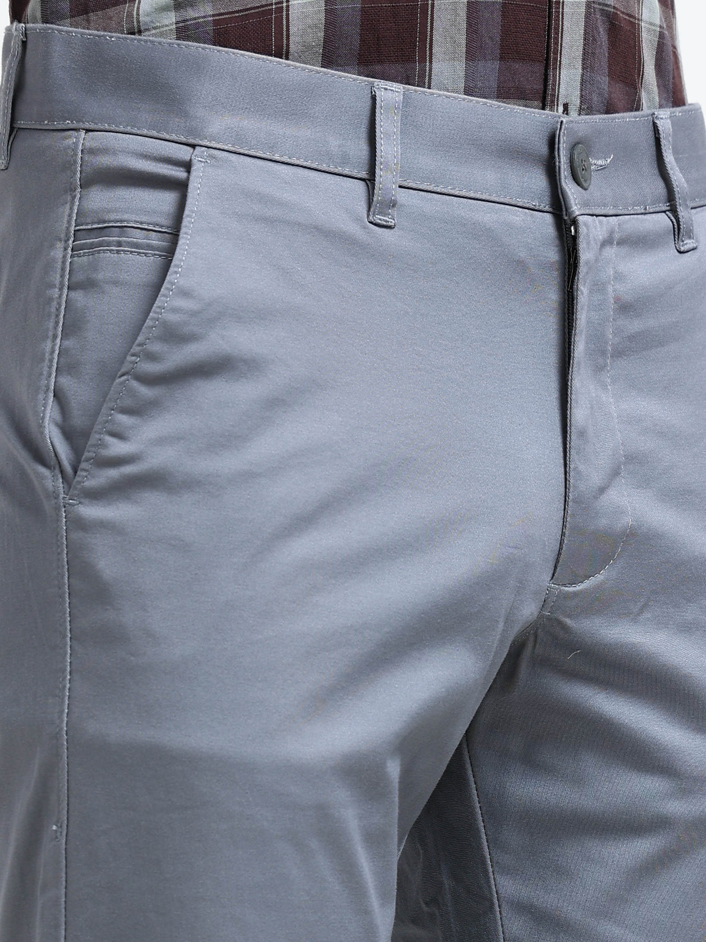 Men Grey Solid Narrow Fit Casual Trousers