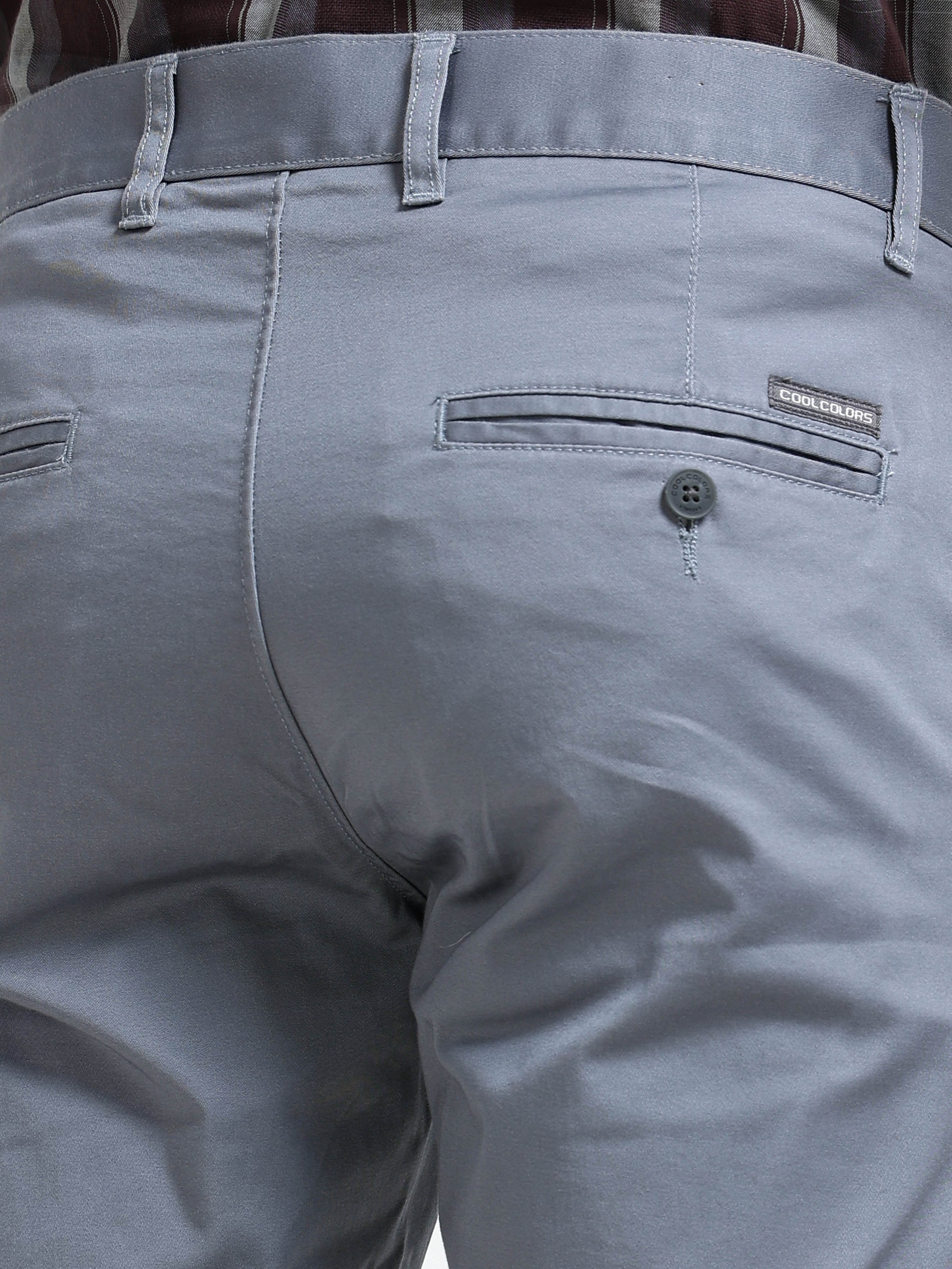 Men Grey Solid Narrow Fit Casual Trousers
