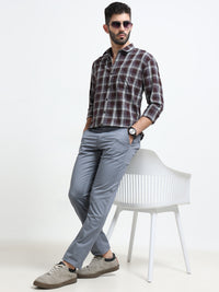 Men Grey Solid Narrow Fit Casual Trousers