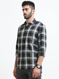 Olive Checks Slim Fit Full Sleeves Casual Shirts