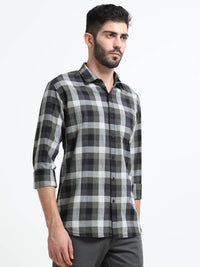 Olive Checks Slim Fit Full Sleeves Casual Shirts