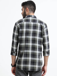 Olive Checks Slim Fit Full Sleeves Casual Shirts