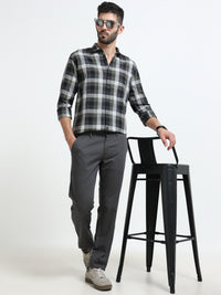 Olive Checks Slim Fit Full Sleeves Casual Shirts
