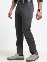 Men Dark Grey Dobby Narrow Fit Casual Trousers